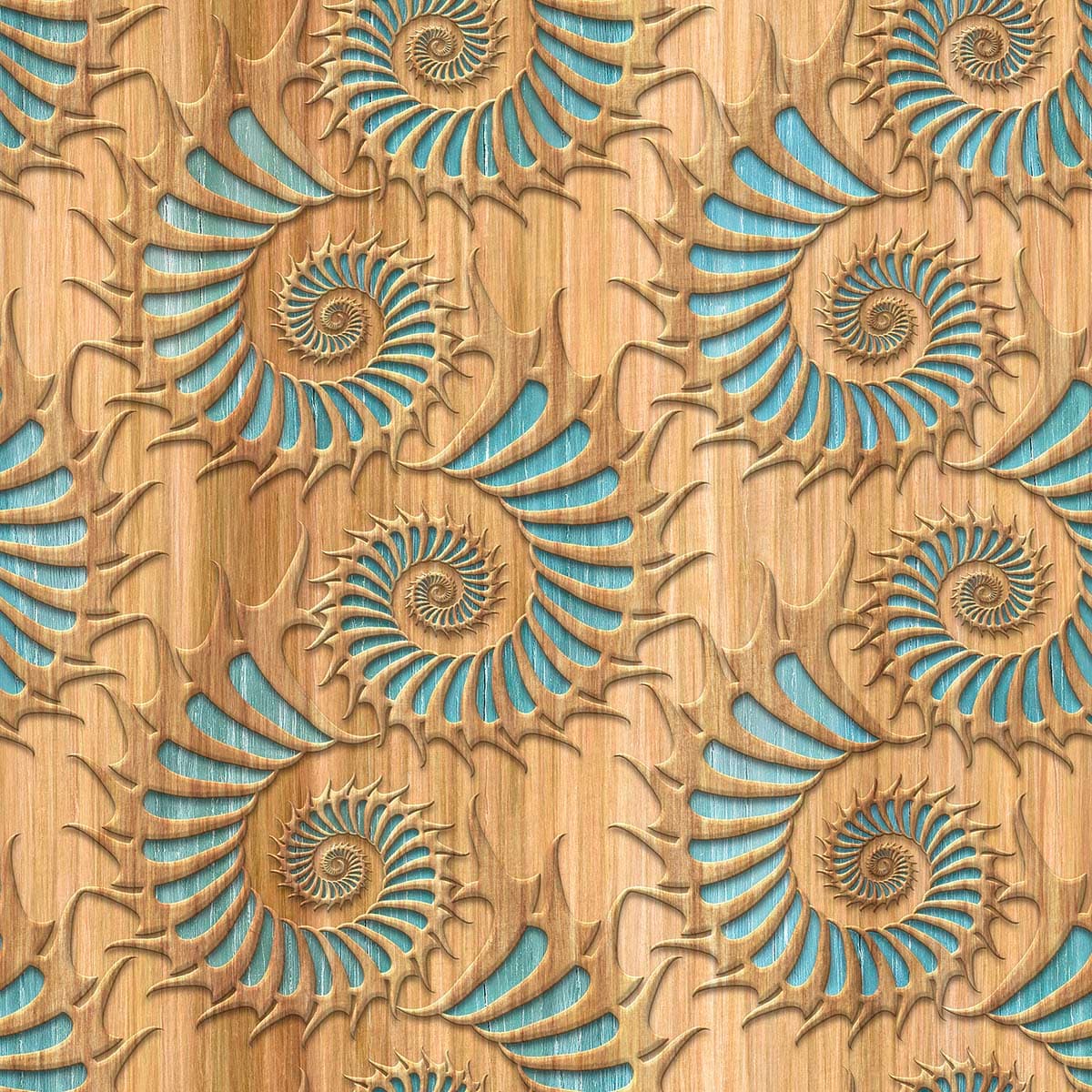 Stylish Blue Swirl Wooden Panel Wall Wallpaper pattern detail