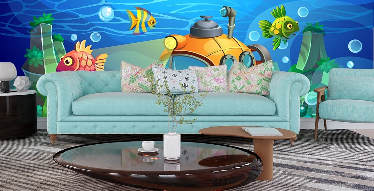Underwater Submarine Adventure Wallpaper shown in a room
