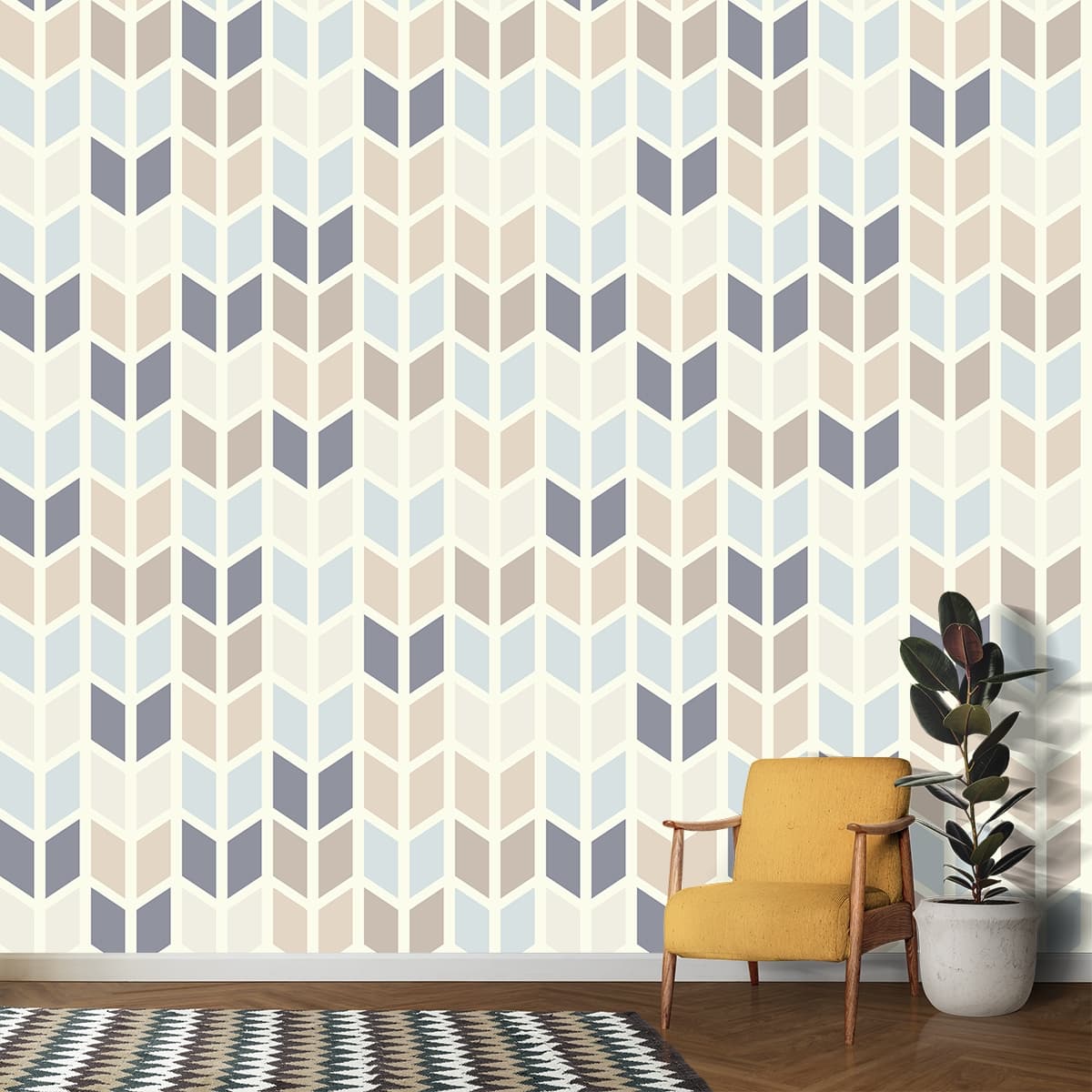 Modern Pastel Geometric Wallpaper shown in a room