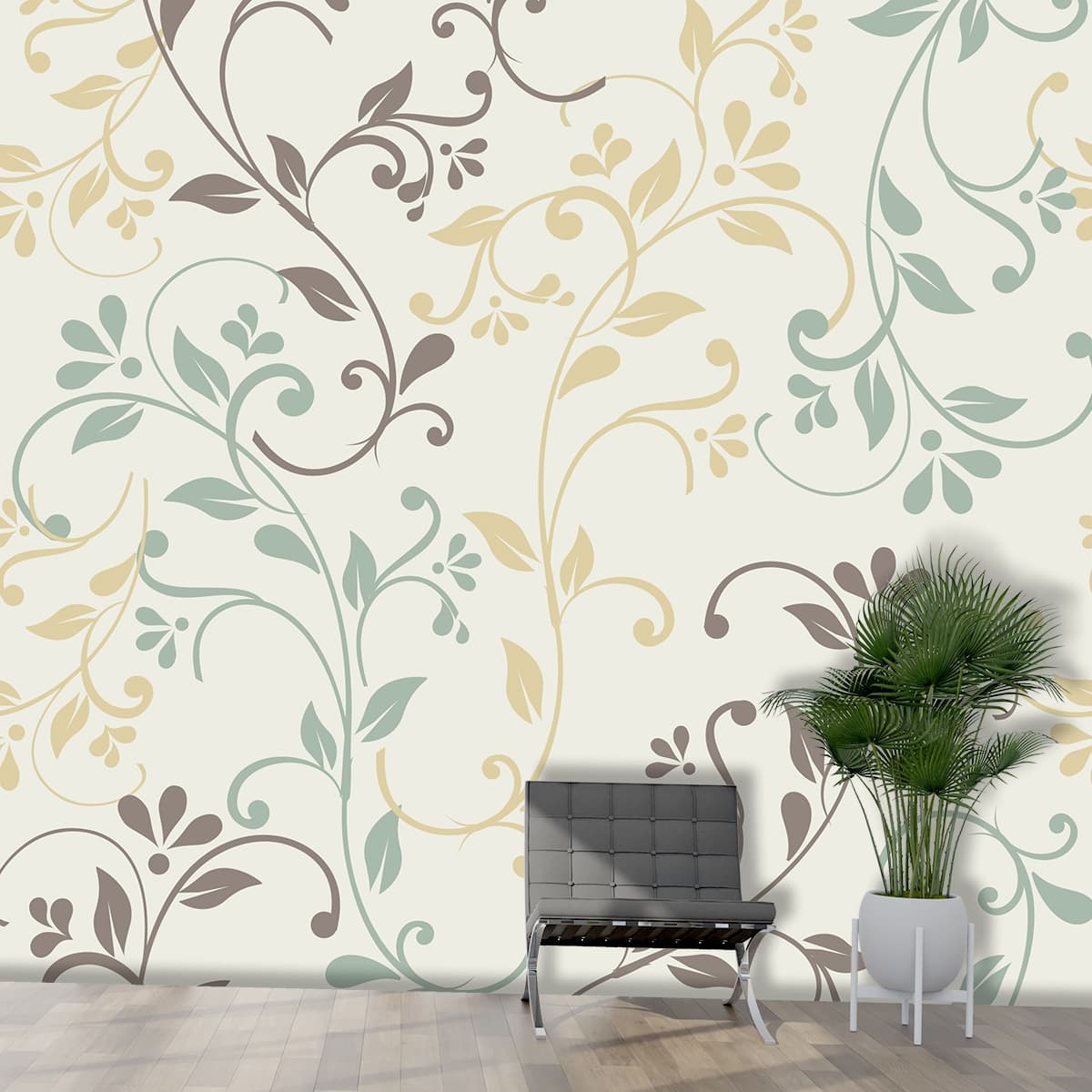 A Vintage Leaves Wallpaper Design for Wall shown in a room