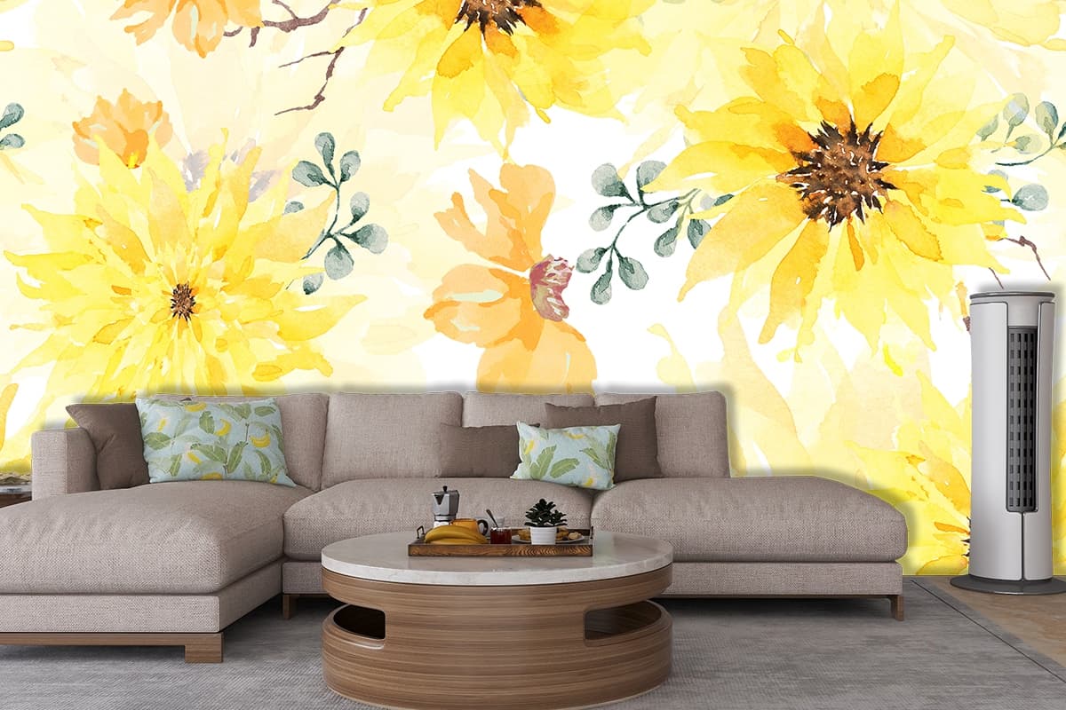 Yellow Flower Wallpaper for Walls shown in a room