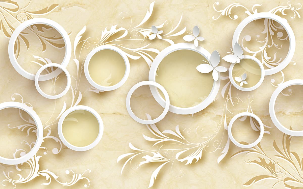 Floral and Circle Pattern Beige Aesthetic Wallpaper pattern detail