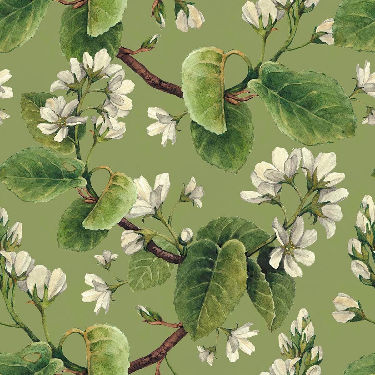 Blossomry, Detailed Watercolor Bloom Pattern Wallpaper pattern detail
