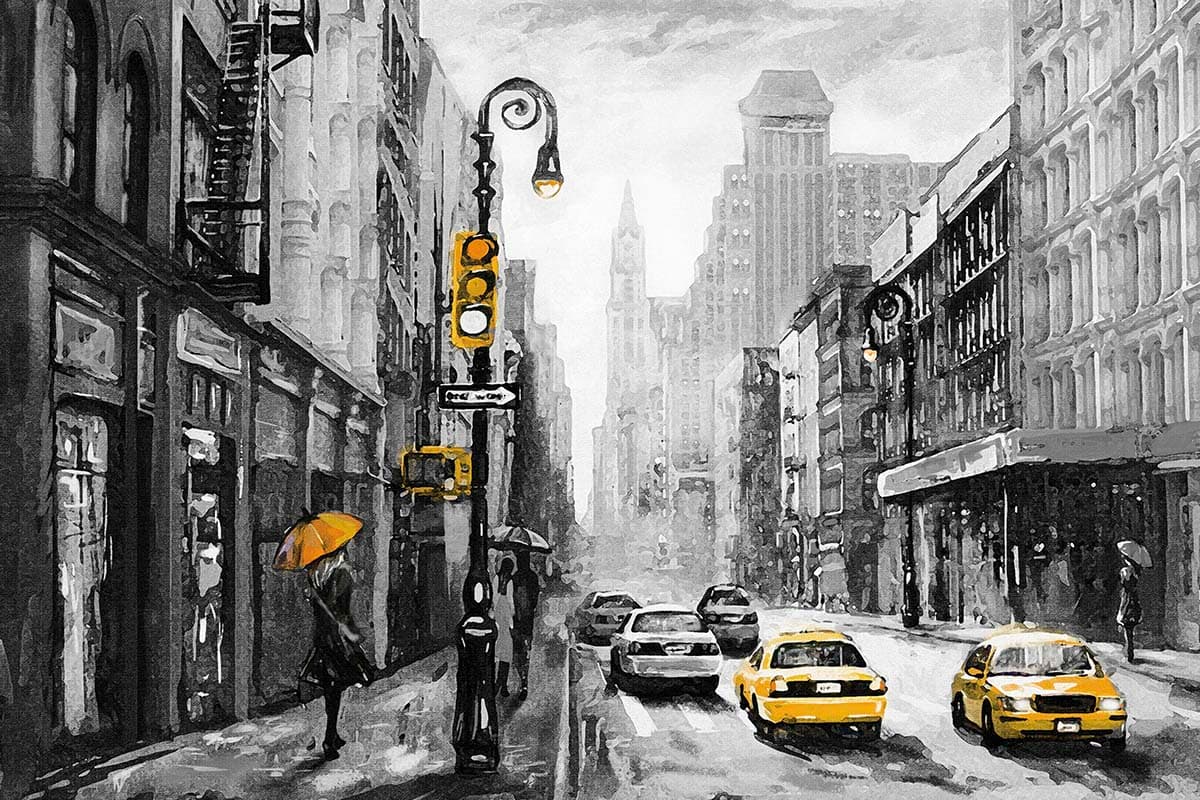 Aesthetic Woman Walking Yellow Taxi Street wallpaper pattern detail