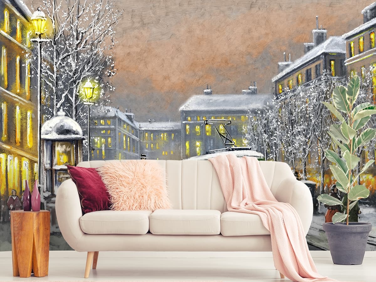 Luxury Vintage Street Scene Wall Mural Wallpaper shown in a room