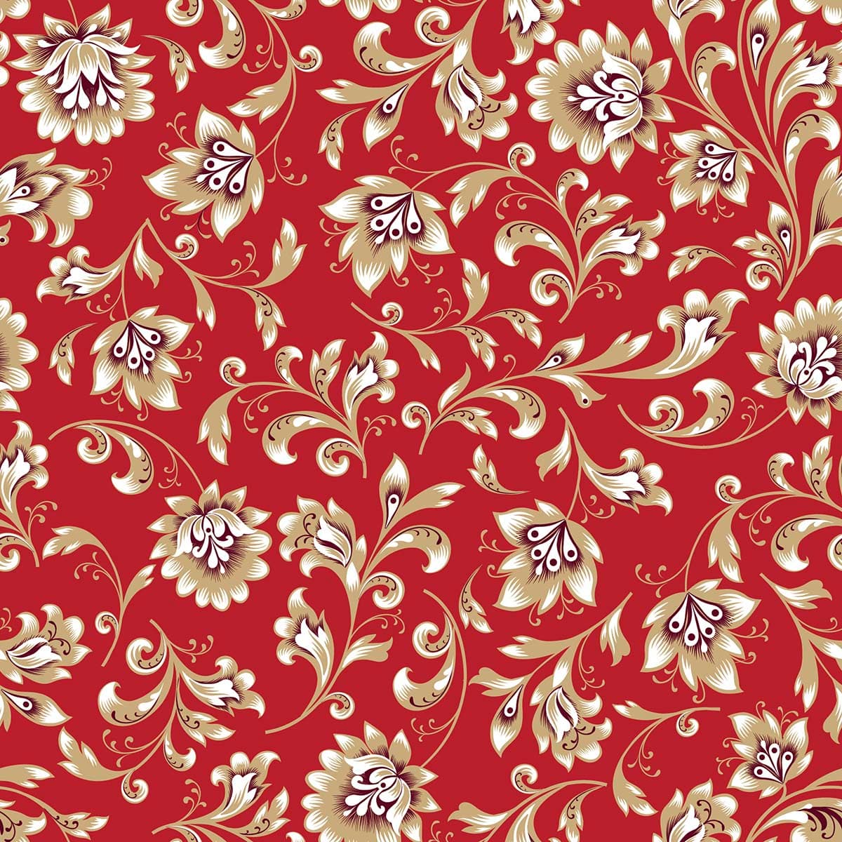 Red and Gold Floral Pattern Wallpaper pattern detail
