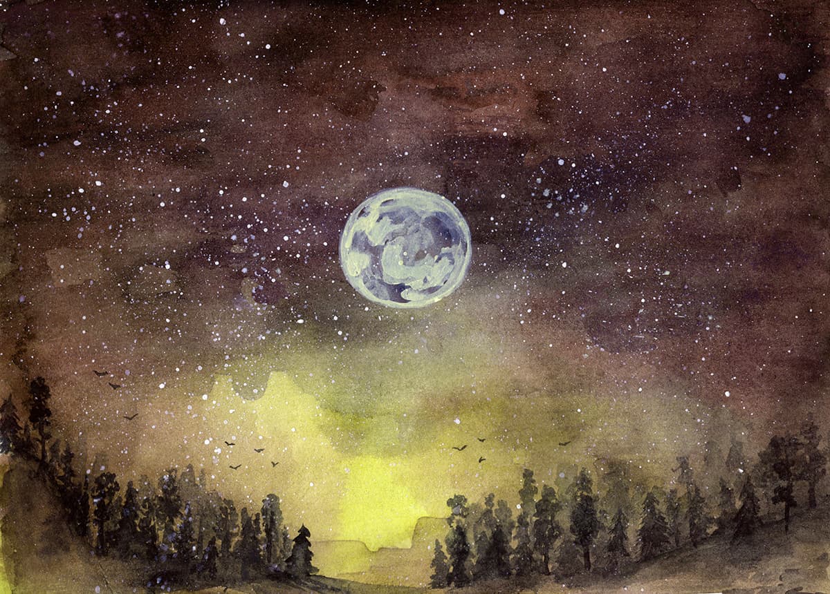 Serene Moon Painting Wallpaper pattern detail