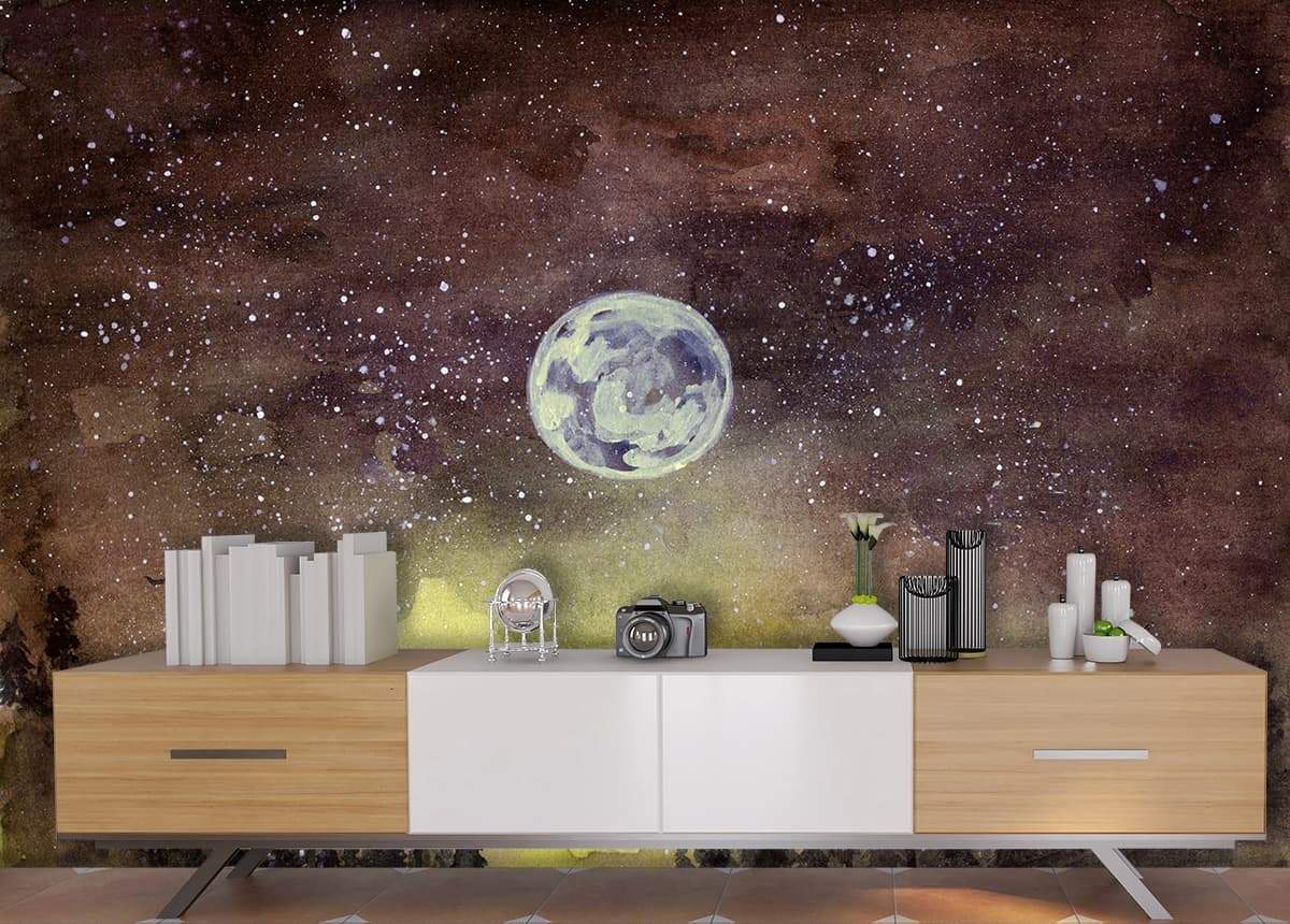 Serene Moon Painting Wallpaper shown in a room