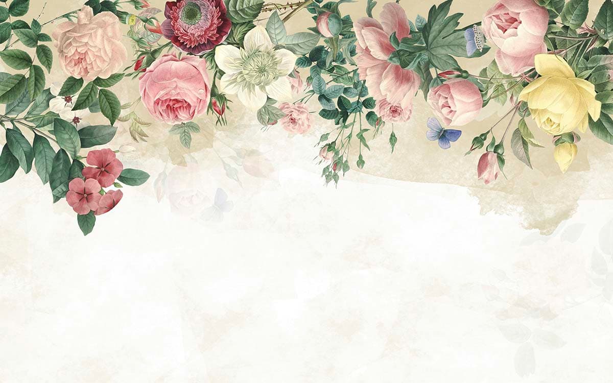 Floral Frame with Butterflies and Flowers wallpaper pattern detail