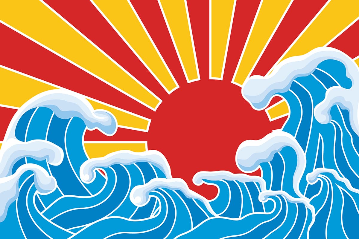 Sun and Waves with Snow Artistic Nature Wall Mural Wallpaper pattern detail