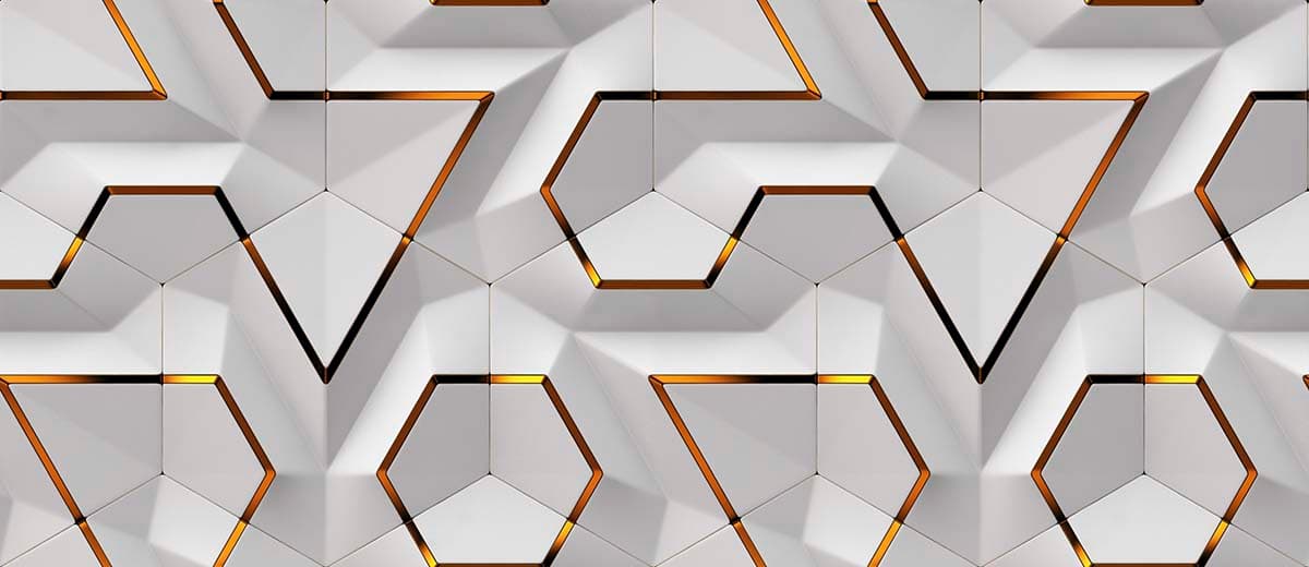 A Wallpaper of White and Gold Shades of Hexagons pattern detail