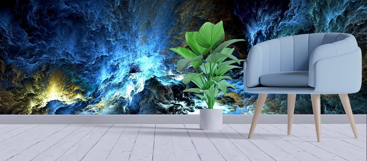 Blue Clouds Chaos Wallpaper for Walls shown in a room