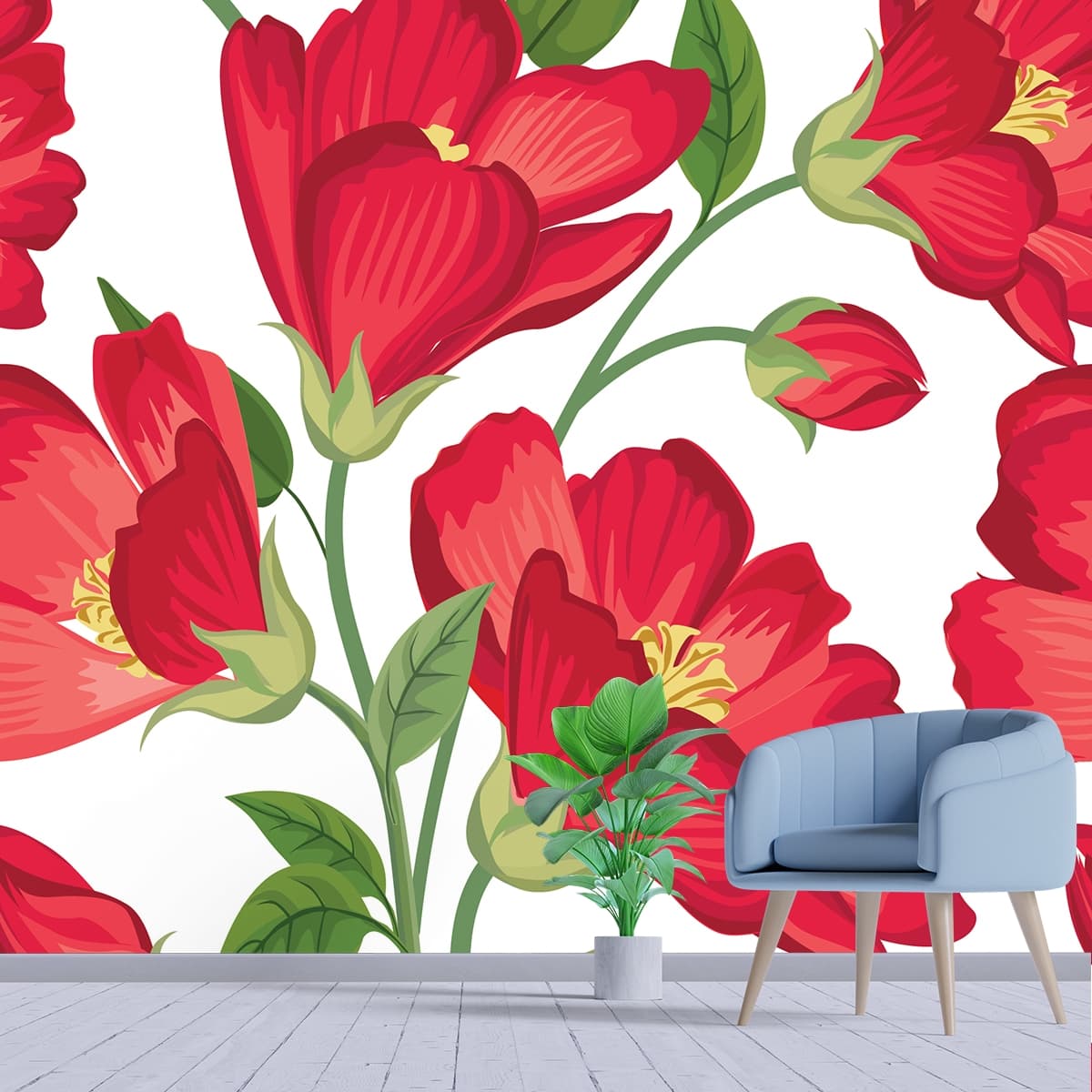 A Wallpaper of Beautiful Shades of Poppy shown in a room