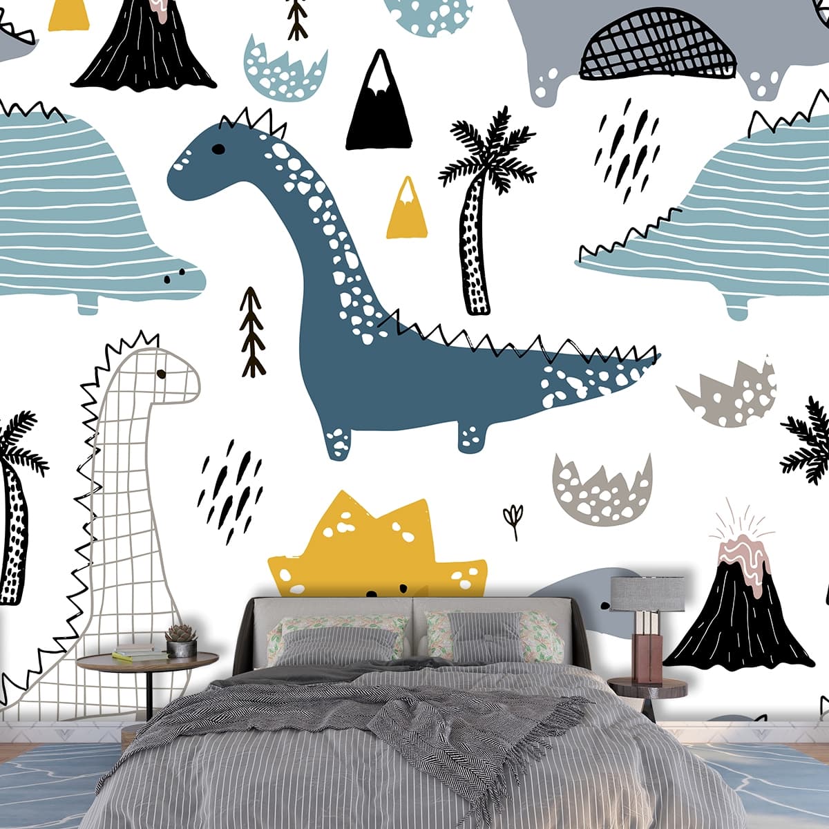 Cute Dino Friends Wallpaper shown in a room