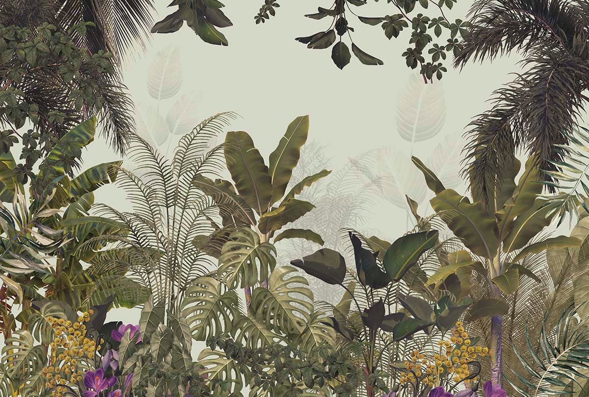 Serene Ambience Tropical Plants Wallpaper for Wall pattern detail