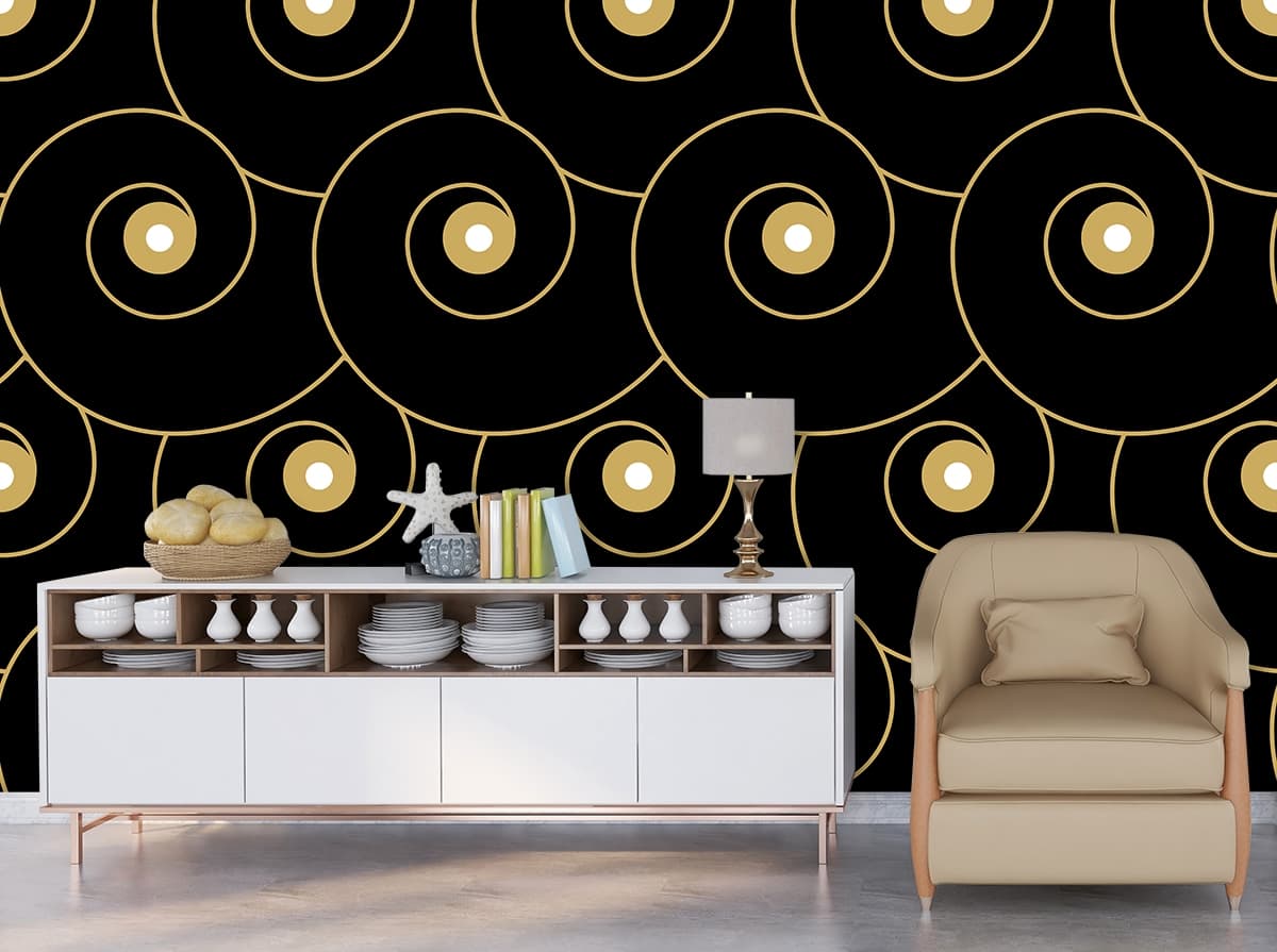 Black and Gold Swirl Wallpaper shown in a room