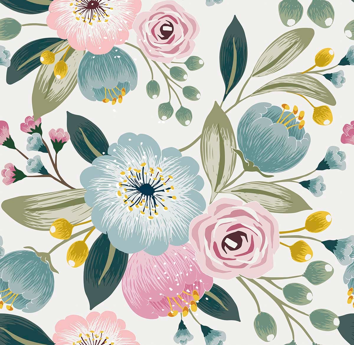 Designer Botanical Floral Pattern Wall Design Wallpaper pattern detail