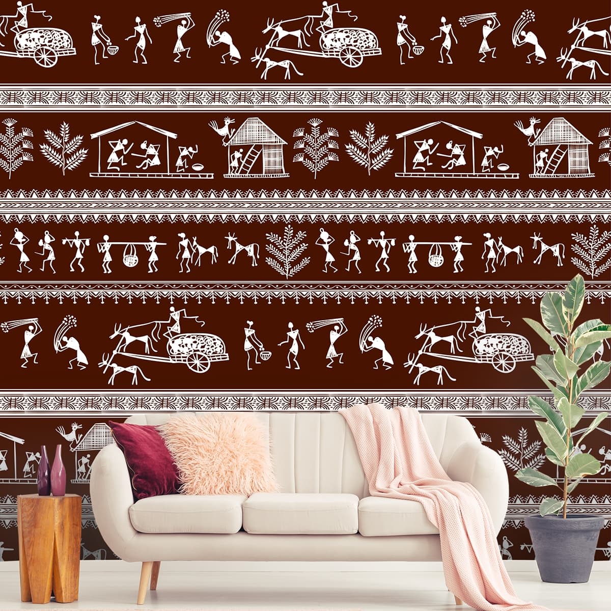 Contemporary Brown Pattern Wall Decor Wallpaper shown in a room