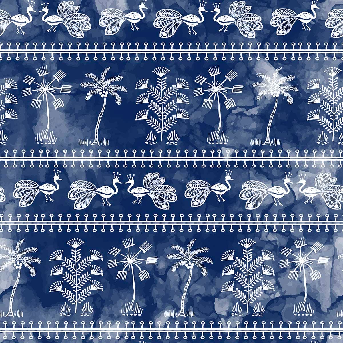 Blue and White Birds & Trees Chinoiserie Wallpaper pattern detail
