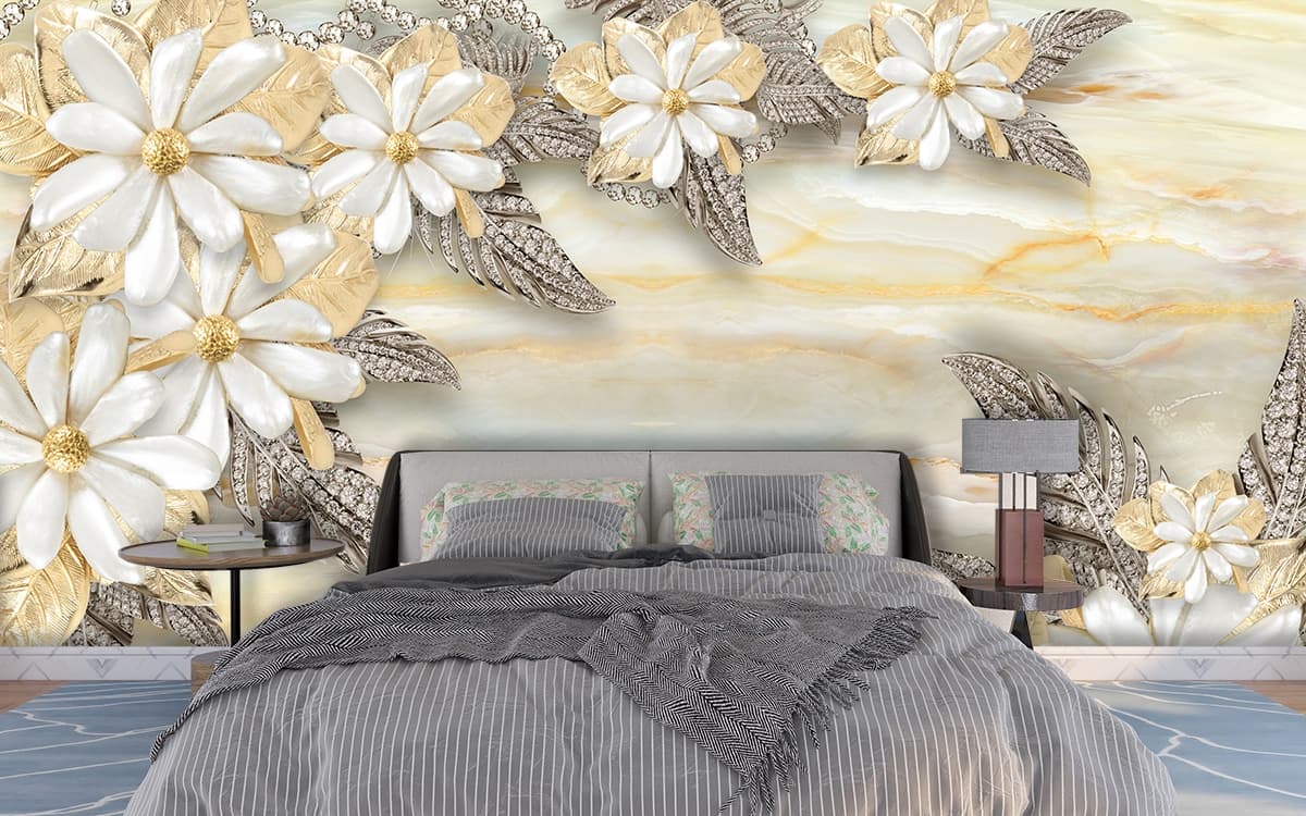The Heaven filled with Marbles and Flowers Wallpaper shown in a room