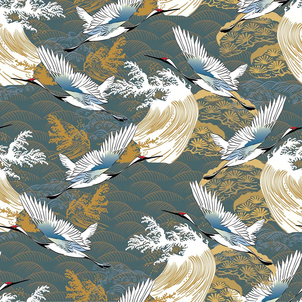 A pattern of cranes flying pattern detail