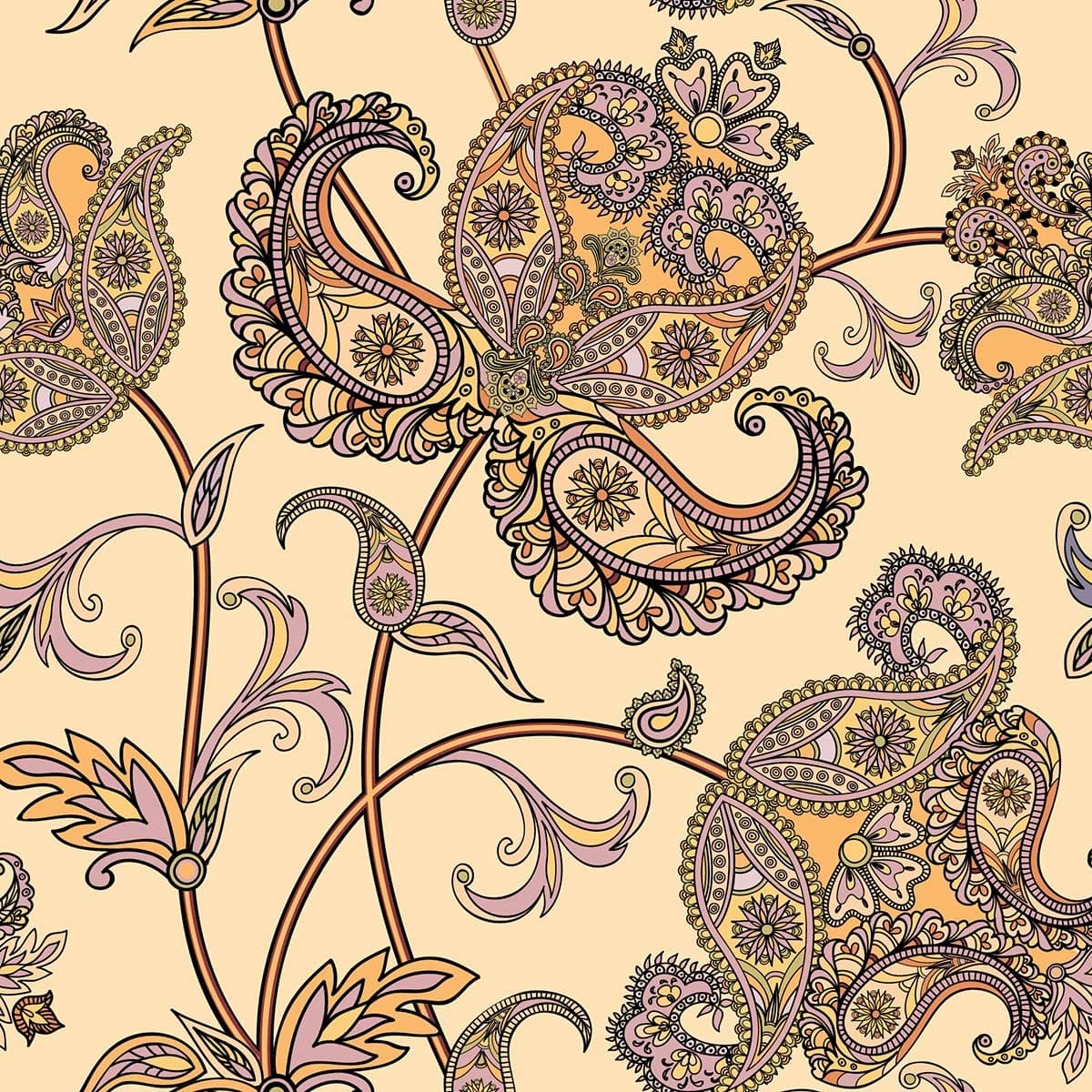 Elegant Paisley and Floral Pattern Wallpaper pattern detail