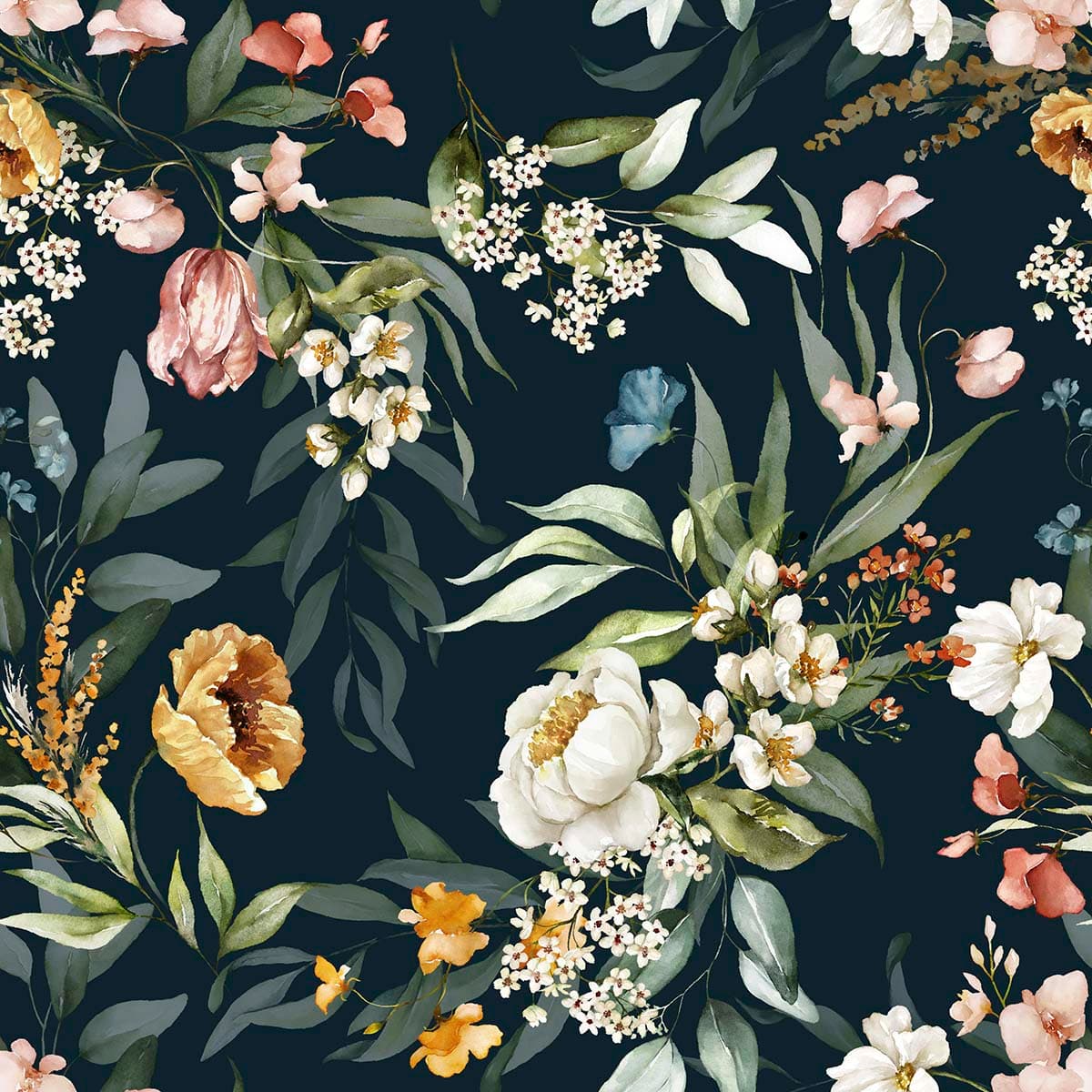 Classic Leaves and Flowers Design Wall Wallpaper pattern detail