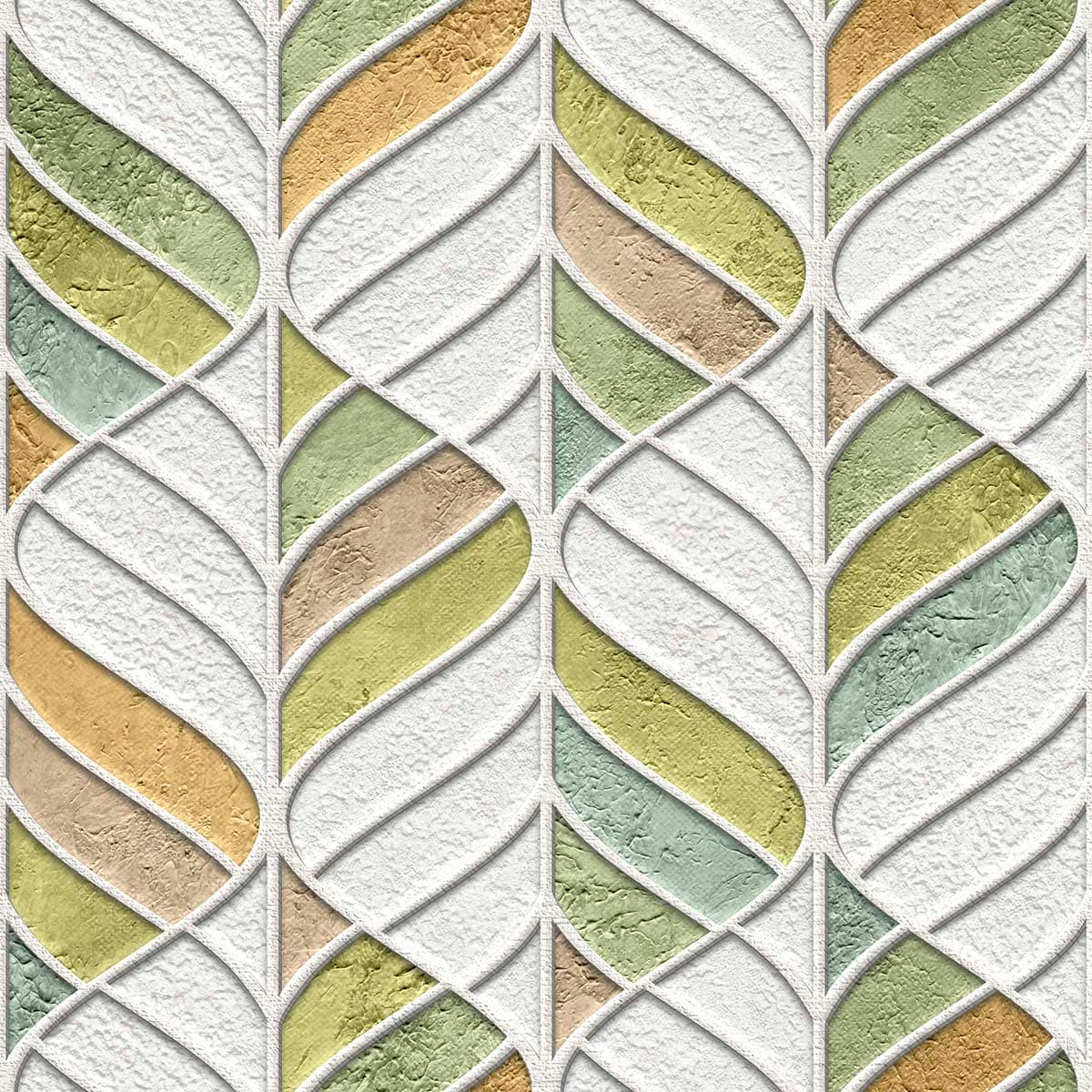 White and Green Tiles Wallpaper pattern detail