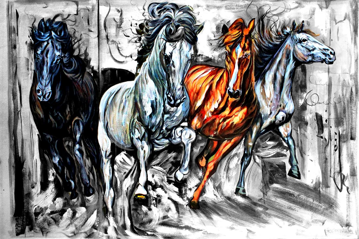 Running Horses Art Wallpaper for Walls pattern detail