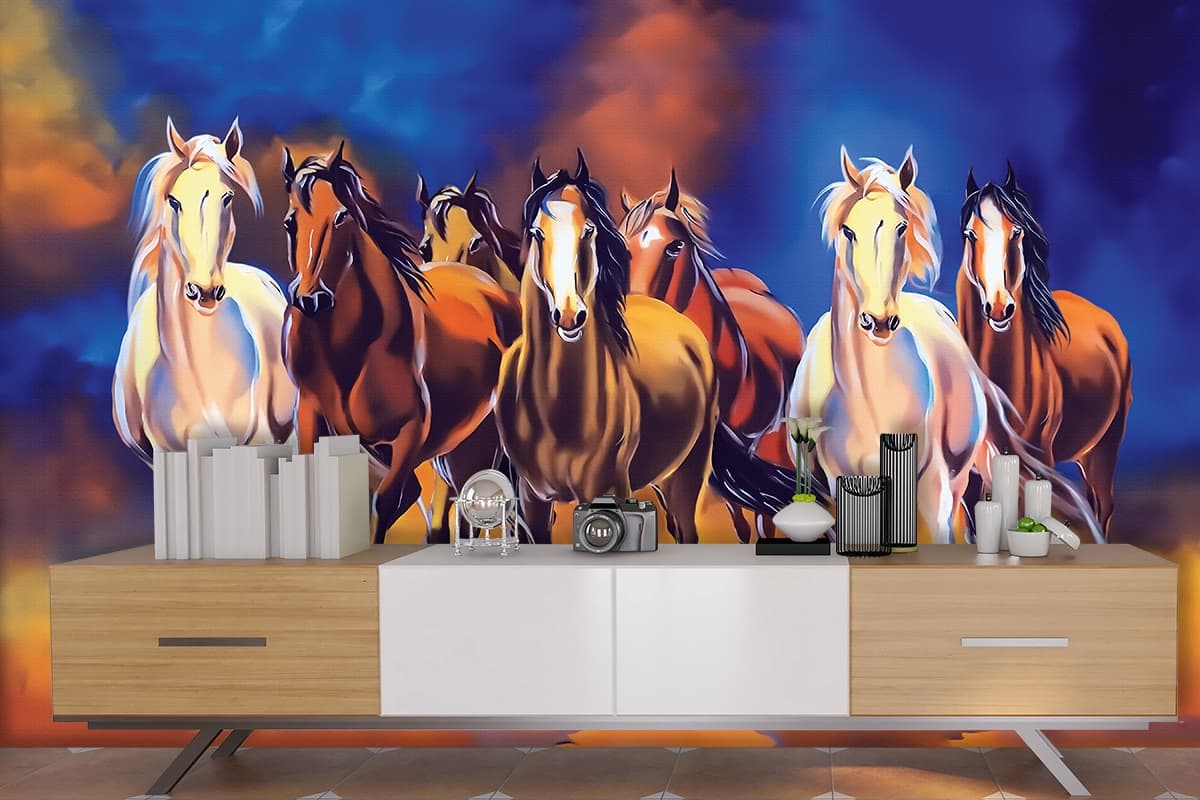 7 Ghode Ka Wallpaper for Walls shown in a room