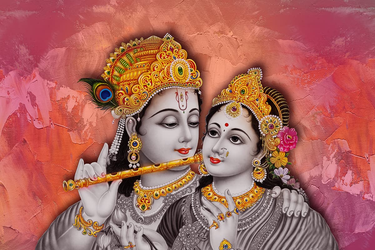Beautiful Radha Rani and Krishna Mural Wallpaper pattern detail