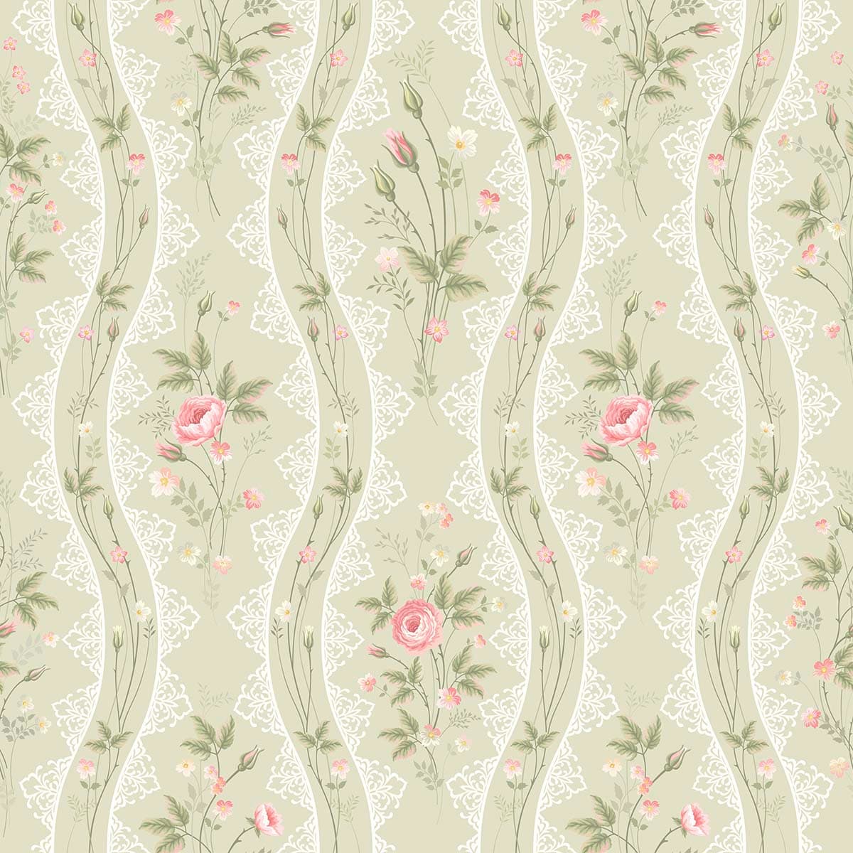 A wallpaper with flowers and lace pattern detail