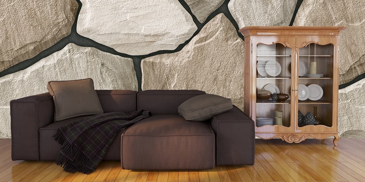 Realistic Rock Design Wallpaper Mural shown in a room