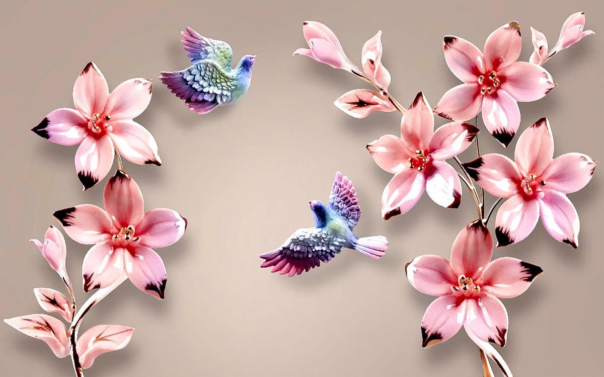 Creative Birds and Flower Theme wallpaper pattern detail