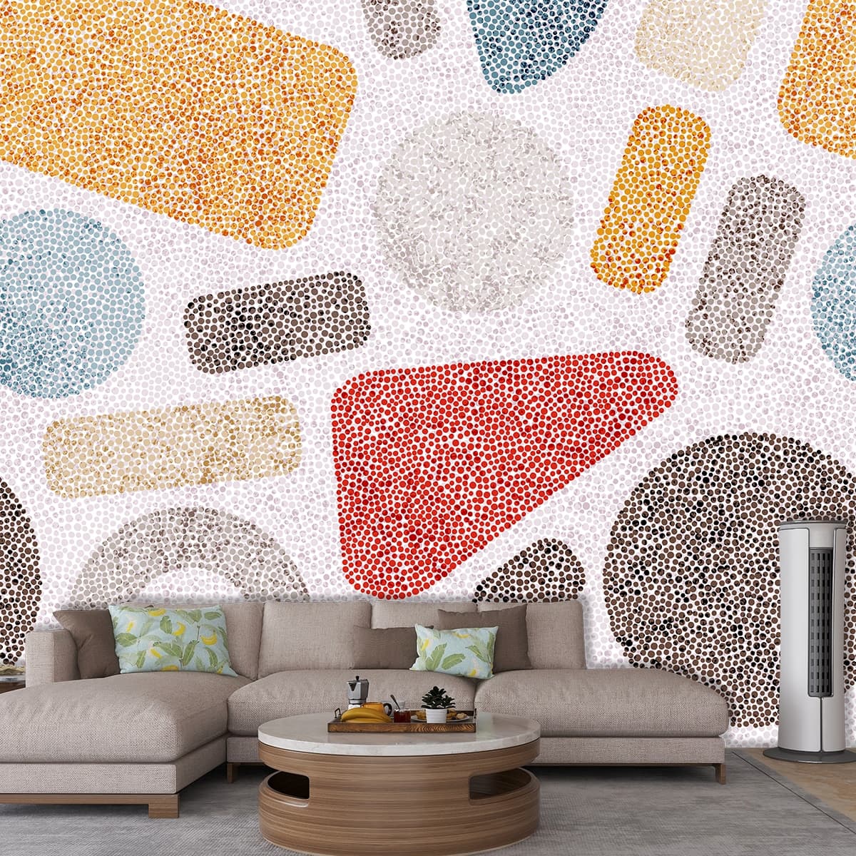 A pattern of different shapes shown in a room