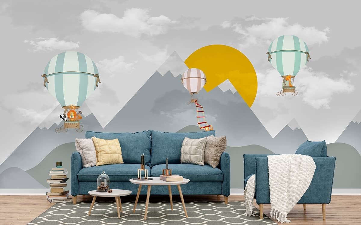 A Kids Wallpaper of Hot Air Balloon shown in a room