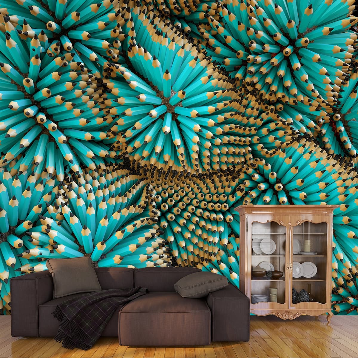 Creative Pencil Pattern Colorful Design wallpaper shown in a room
