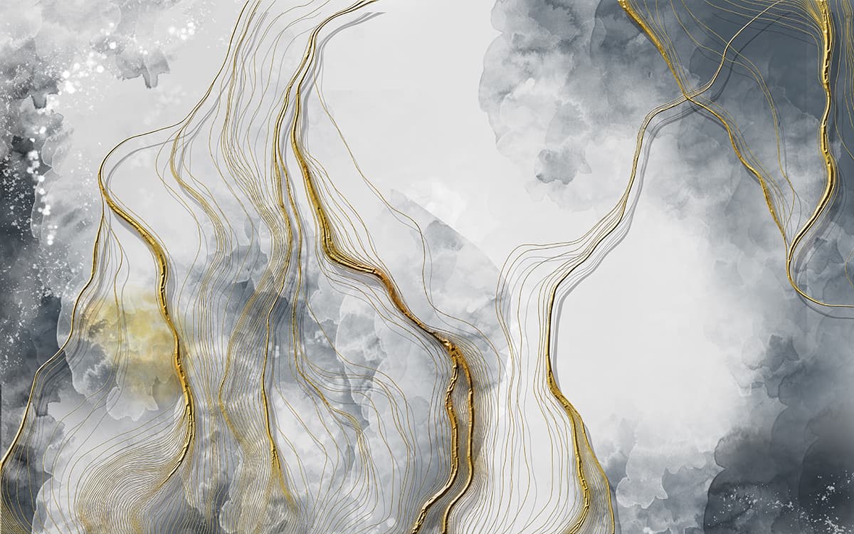 Grey and Gold Abstract Marble Wallpaper Mural pattern detail