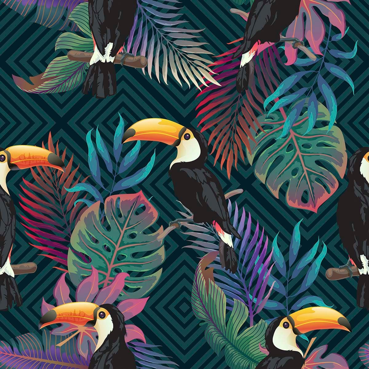 Tropical Toucan Oasis Wallpaper pattern detail