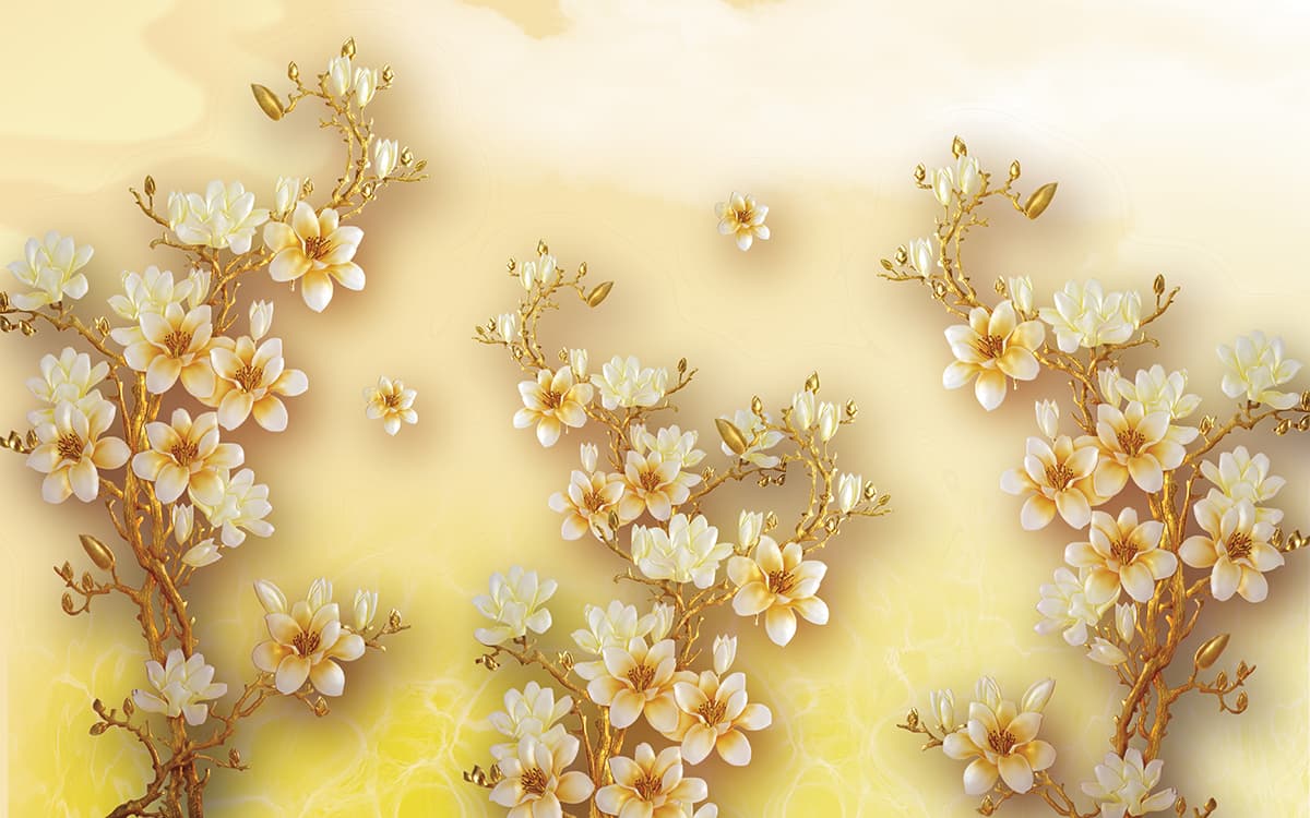 Golden Floral Branches Design Wallpaper Mural pattern detail
