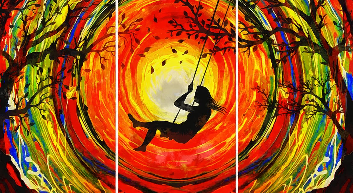 A woman swinging on a swing pattern detail