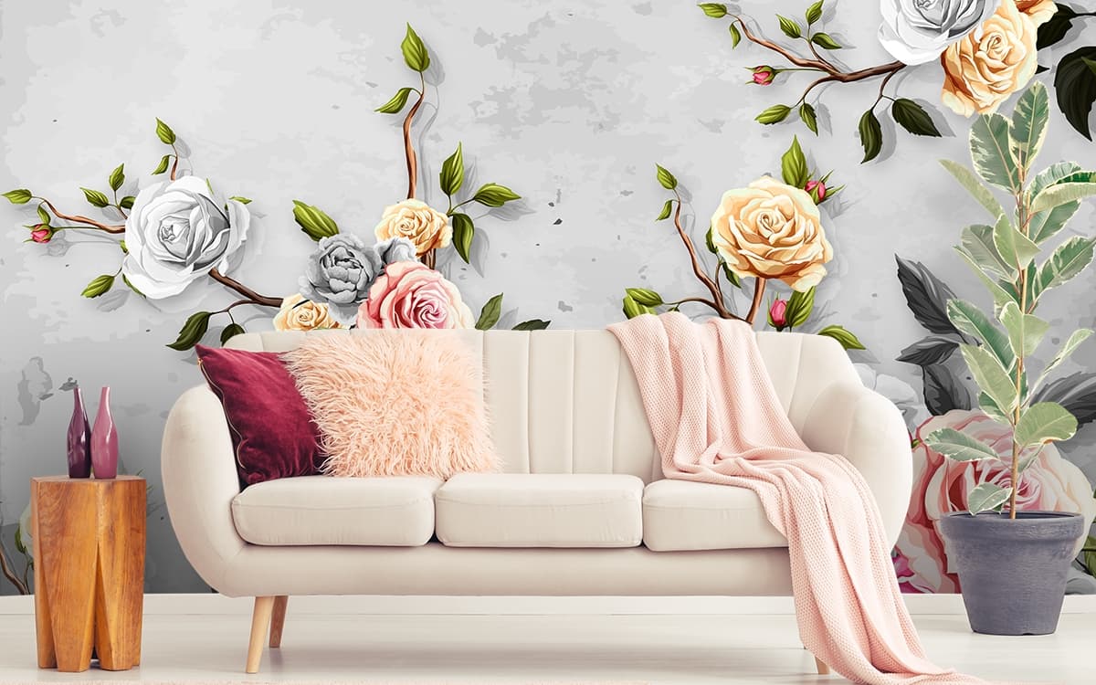 Macro Floral Close-Up Aesthetic Flower Wallpaper shown in a room