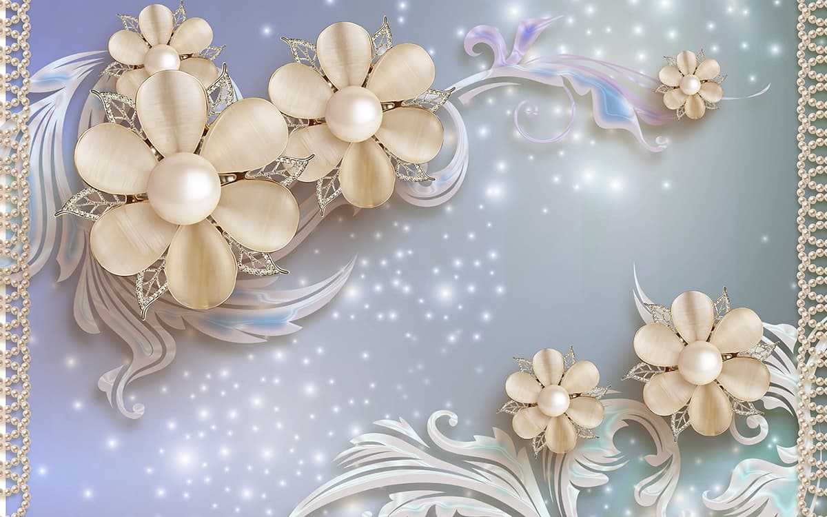 Sparkling Vintage Floral Art with 3D Depth Wallpaper pattern detail