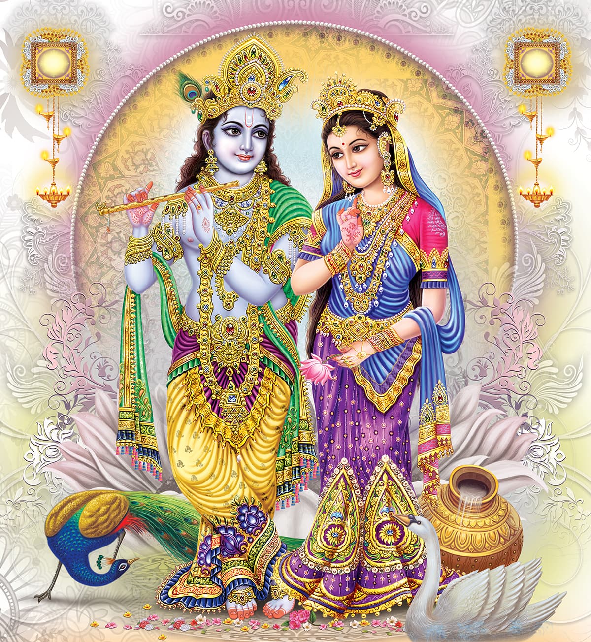 Divine Radha Krishna Wallpaper Mural pattern detail