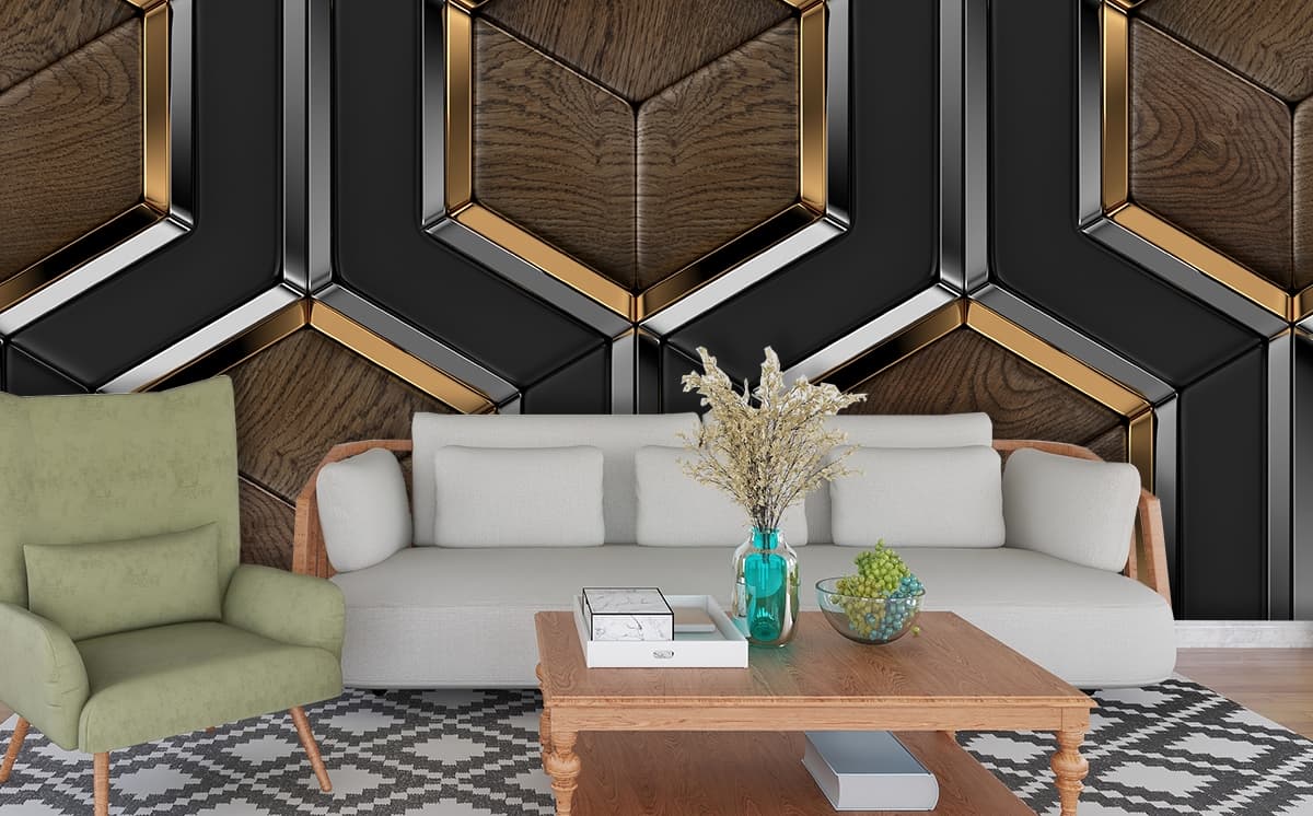 A close up of a wood and metal surface shown in a room