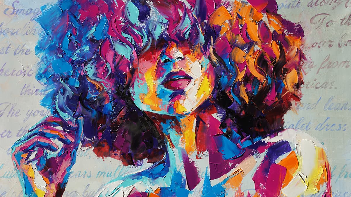 Colorful Hair Woman Abstract Art Painting Wallpaper pattern detail