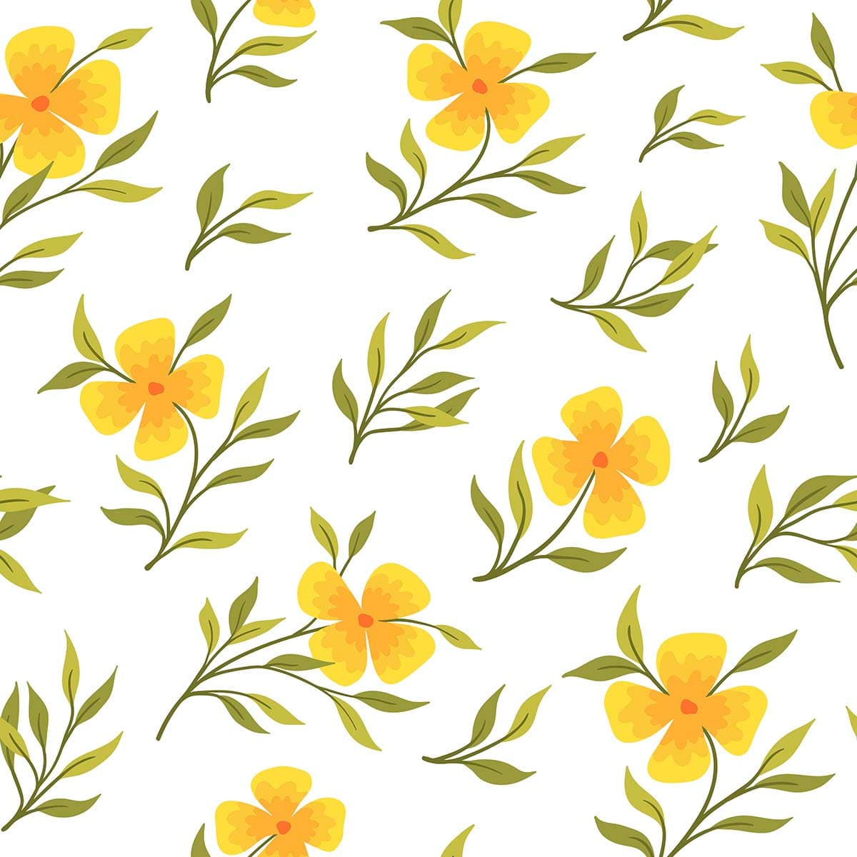 Nature-Inspired Yellow Flowers Green Leaves Wallpaper pattern detail