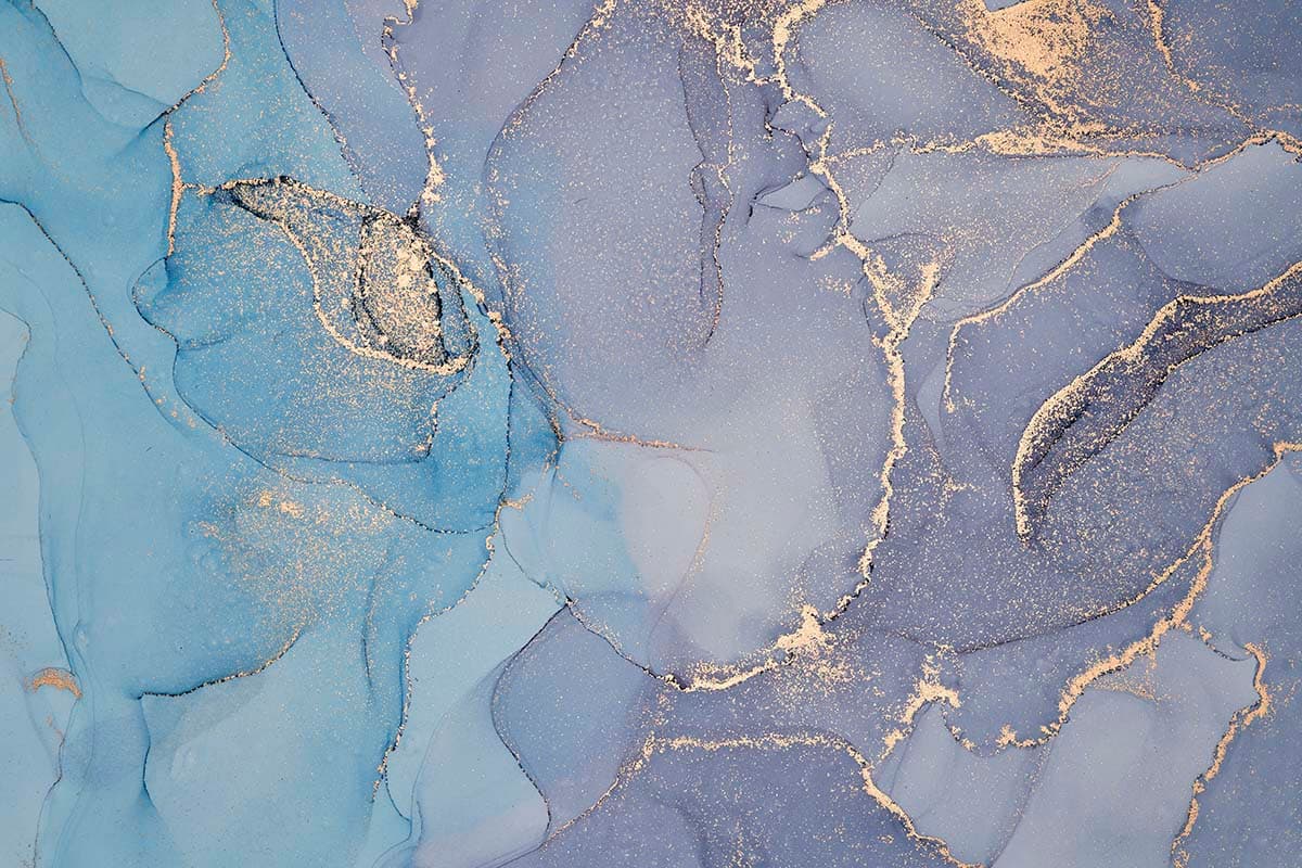 Blue and Gold Fluid Marble Wallpaper pattern detail