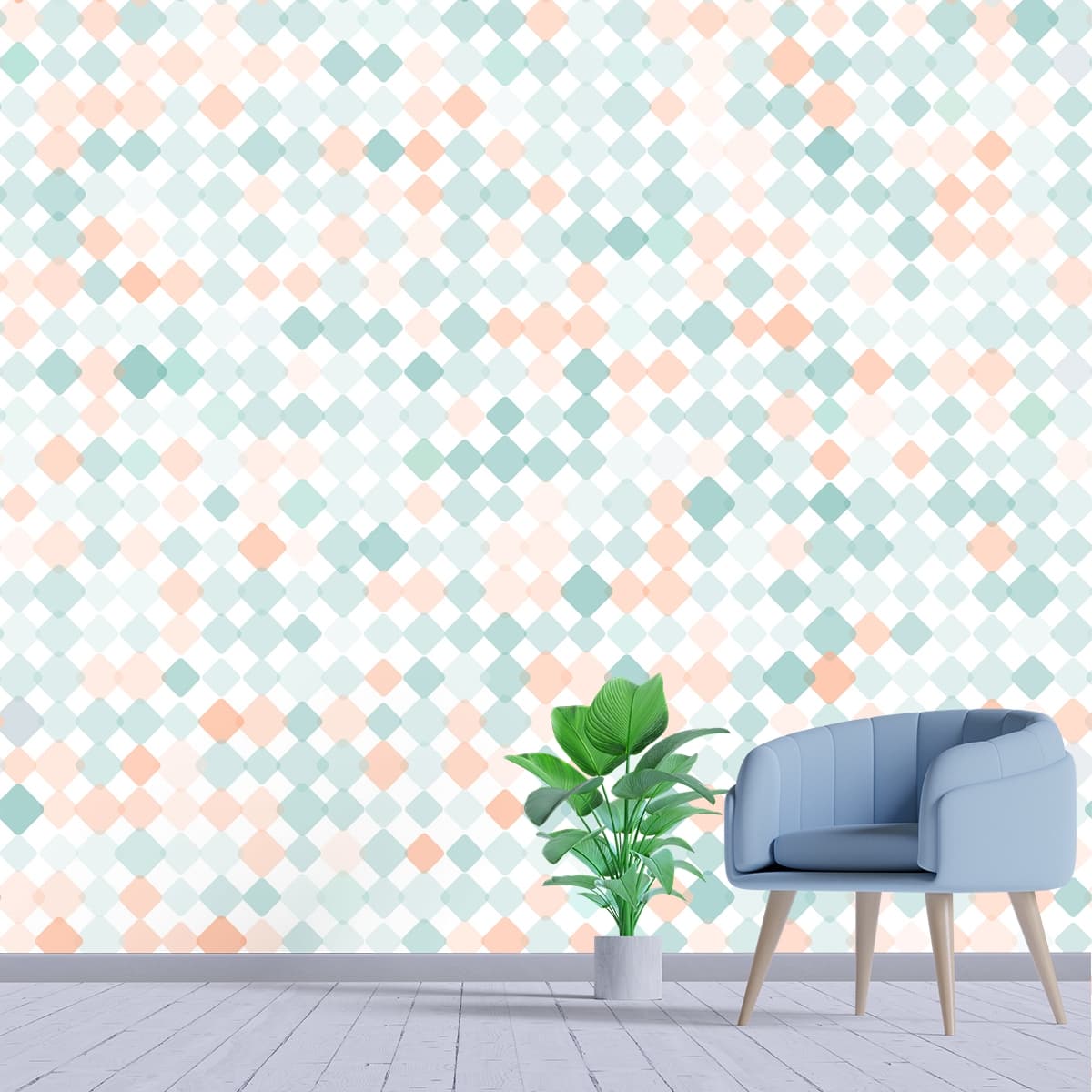 A pattern of small squares shown in a room