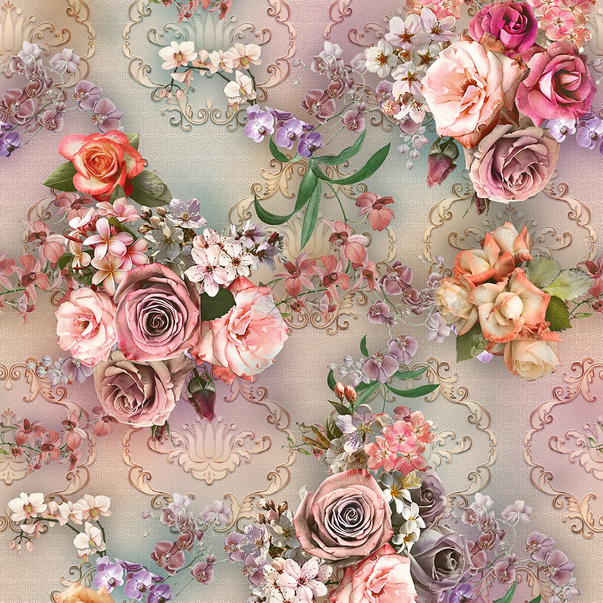 A Wallpaper of Floral Pattern with Colorful Flowers pattern detail
